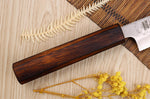 Couteau sujihiki japonais artisanal Wusaki Yoshi G3 chêne 24cm