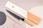 Couteau de chef 24cm japonais artisanal Hinoura Mutsumi Ajikataya Black Nashiji
