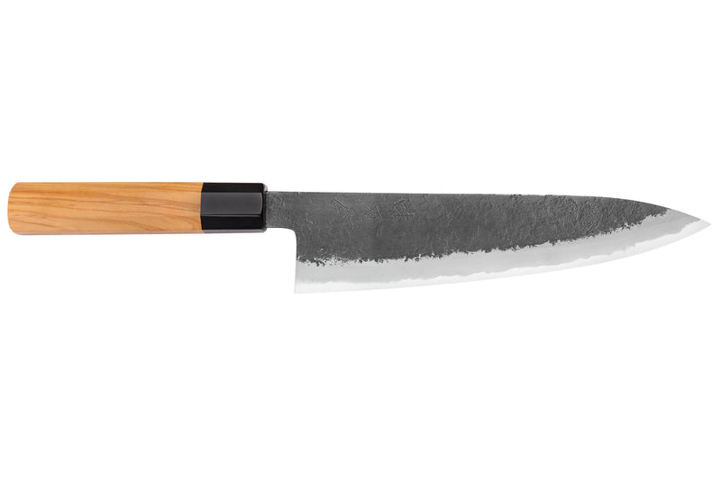 Couteau de chef 21cm japonais artisanal Hinoura Mutsumi Ajikataya Black Nashiji