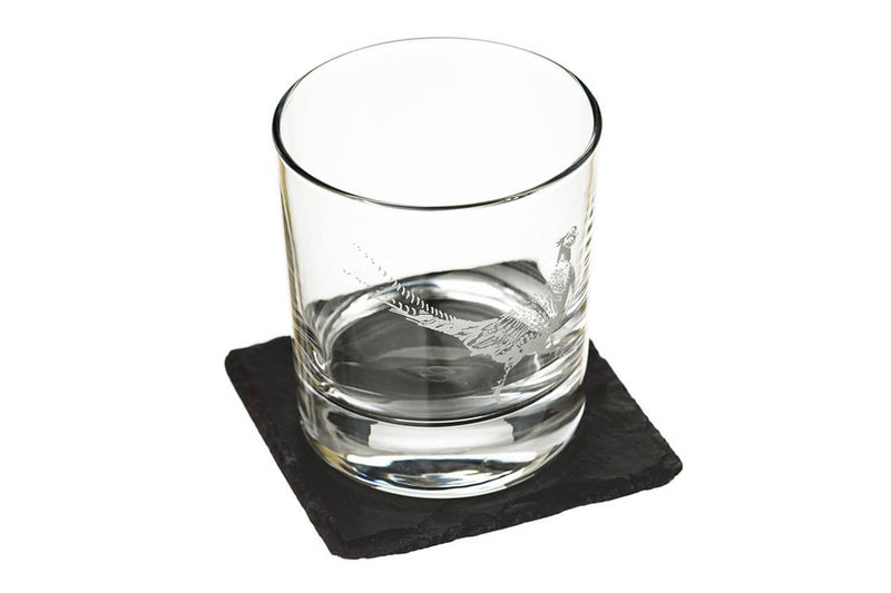 Verre à whisky avec dessous de verre Selbrae House - Motif faisan