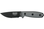 Couteau Esee 3 ESEE-3S-MB lame semi-dentée acier carbone noir 8,8cm manche micarta gris + étui marron