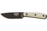 Couteau Esee 4 ESEE-4HM-B lame acier carbone noir 11,1cm manche micarta gris + étui cuir