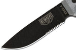 Couteau Esee 4 ESEE-4S-B lame semi-dentée acier carbone noir 11,6cm manche micarta gris + étui