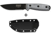 Couteau Esee 4 ESEE-4S-B lame semi-dentée acier carbone noir 11,6cm manche micarta gris + étui