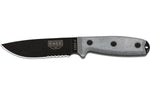 Couteau Esee 4 ESEE-4S-B lame semi-dentée acier carbone noir 11,6cm manche micarta gris + étui