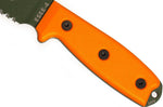 Couteau Esee 4 ESEE-4S-OD lame semi-dentée acier carbone vert 11,6cm manche G10 orange + étui