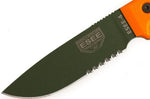 Couteau Esee 4 ESEE-4S-OD lame semi-dentée acier carbone vert 11,6cm manche G10 orange + étui