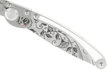 Couteau pliant K2 Elegance K2.20M manche inox décor arabesque 11,5cm + étui suédine