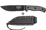 Couteau Esee 6 ESEE-6S-B lame semi-dentée acier carbone noir 16,5cm manche micarta gris + étui