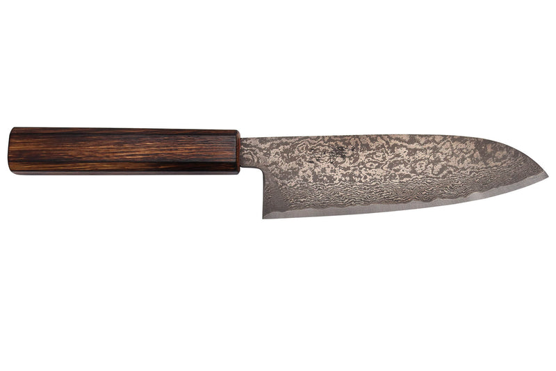 Couteau santoku 16,5cm japonais artisanal Nakamura Kaishin Ginsan Black Damas