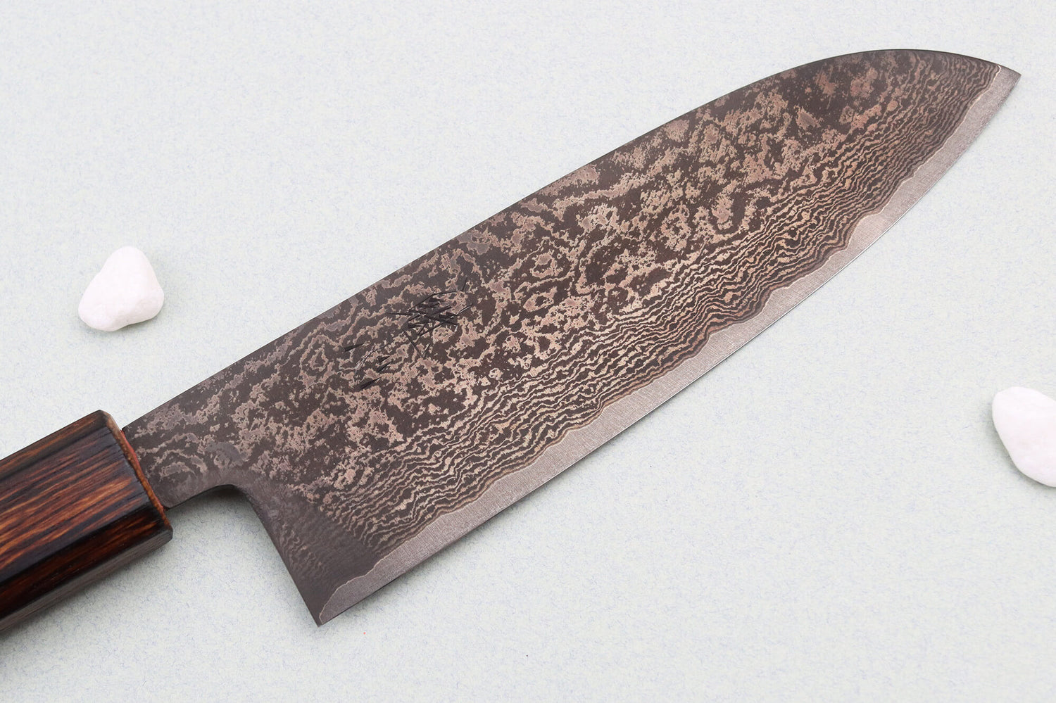 Couteau santoku 16,5cm japonais artisanal Nakamura Kaishin Ginsan Black Damas