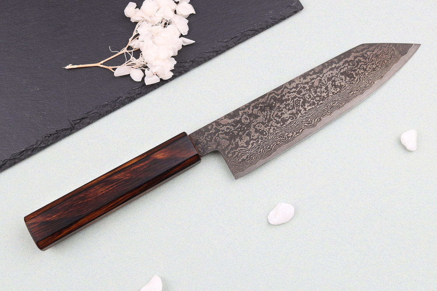 Couteau bunka 18cm japonais artisanal Nakamura Kaishin Ginsan Black Damas