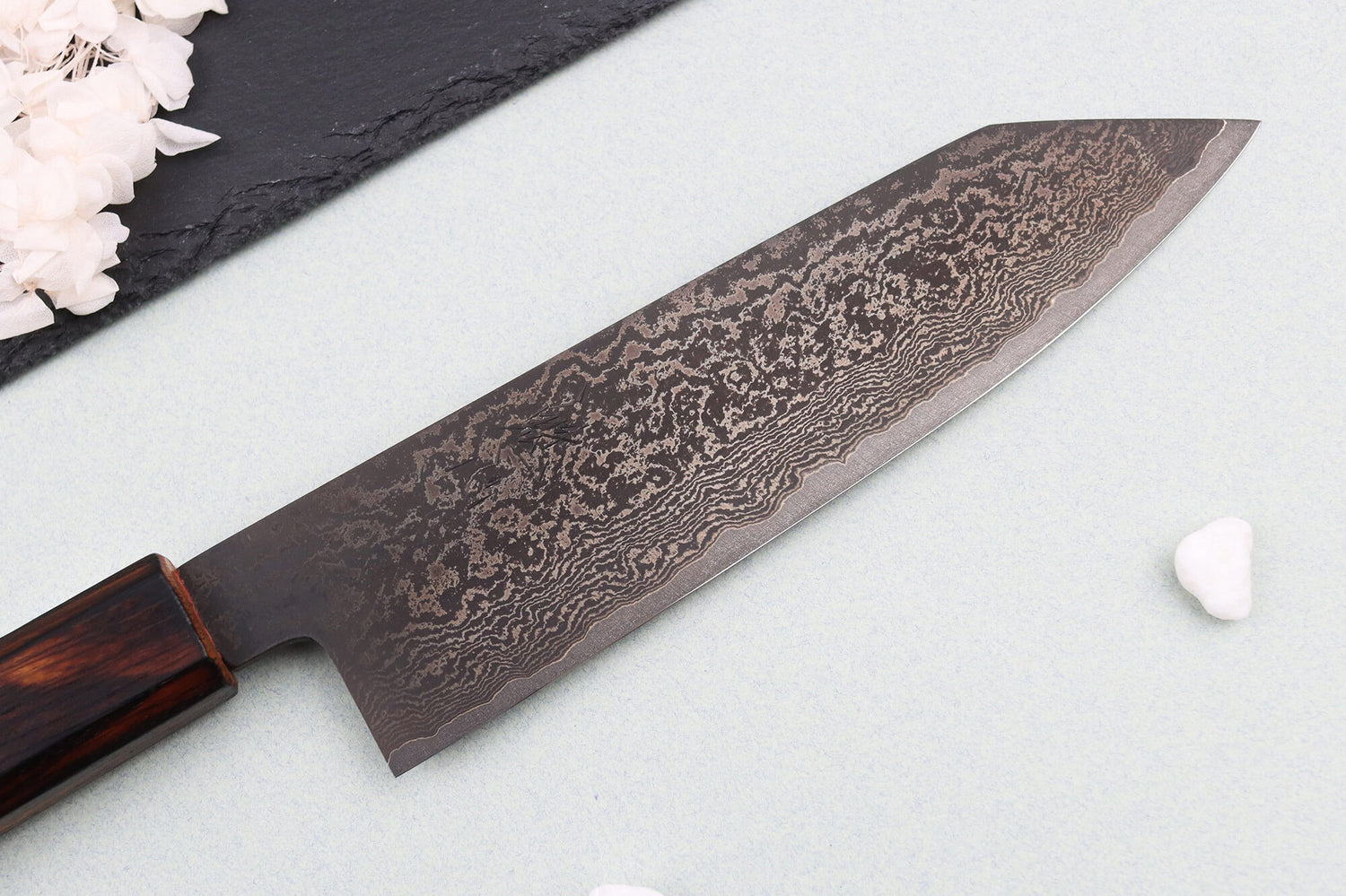 Couteau bunka 18cm japonais artisanal Nakamura Kaishin Ginsan Black Damas