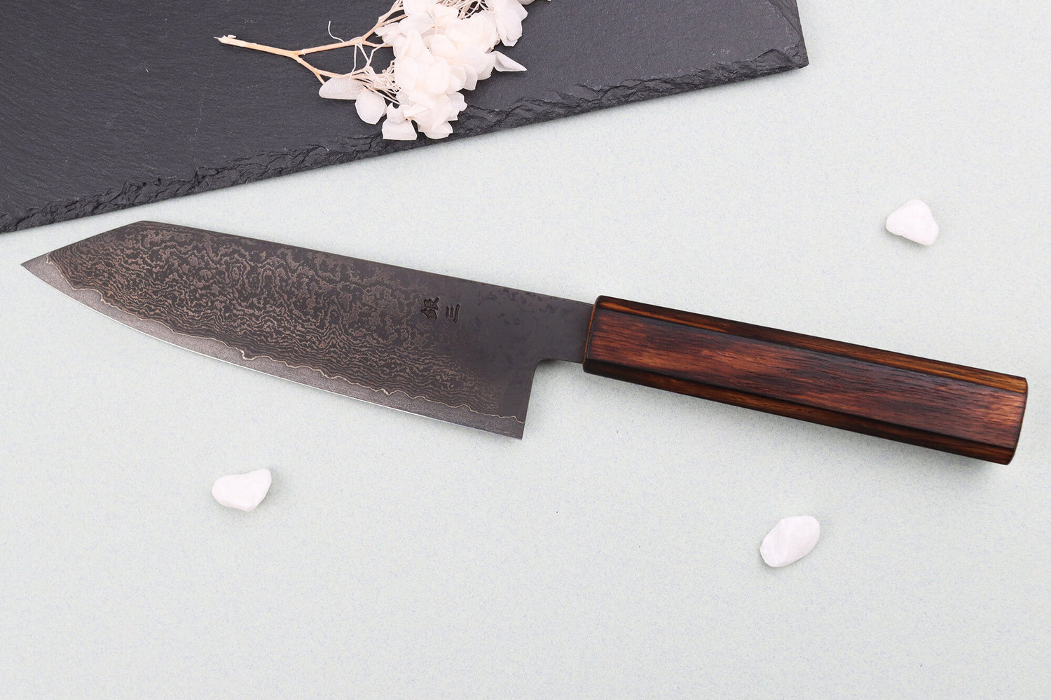 Couteau bunka 18cm japonais artisanal Nakamura Kaishin Ginsan Black Damas