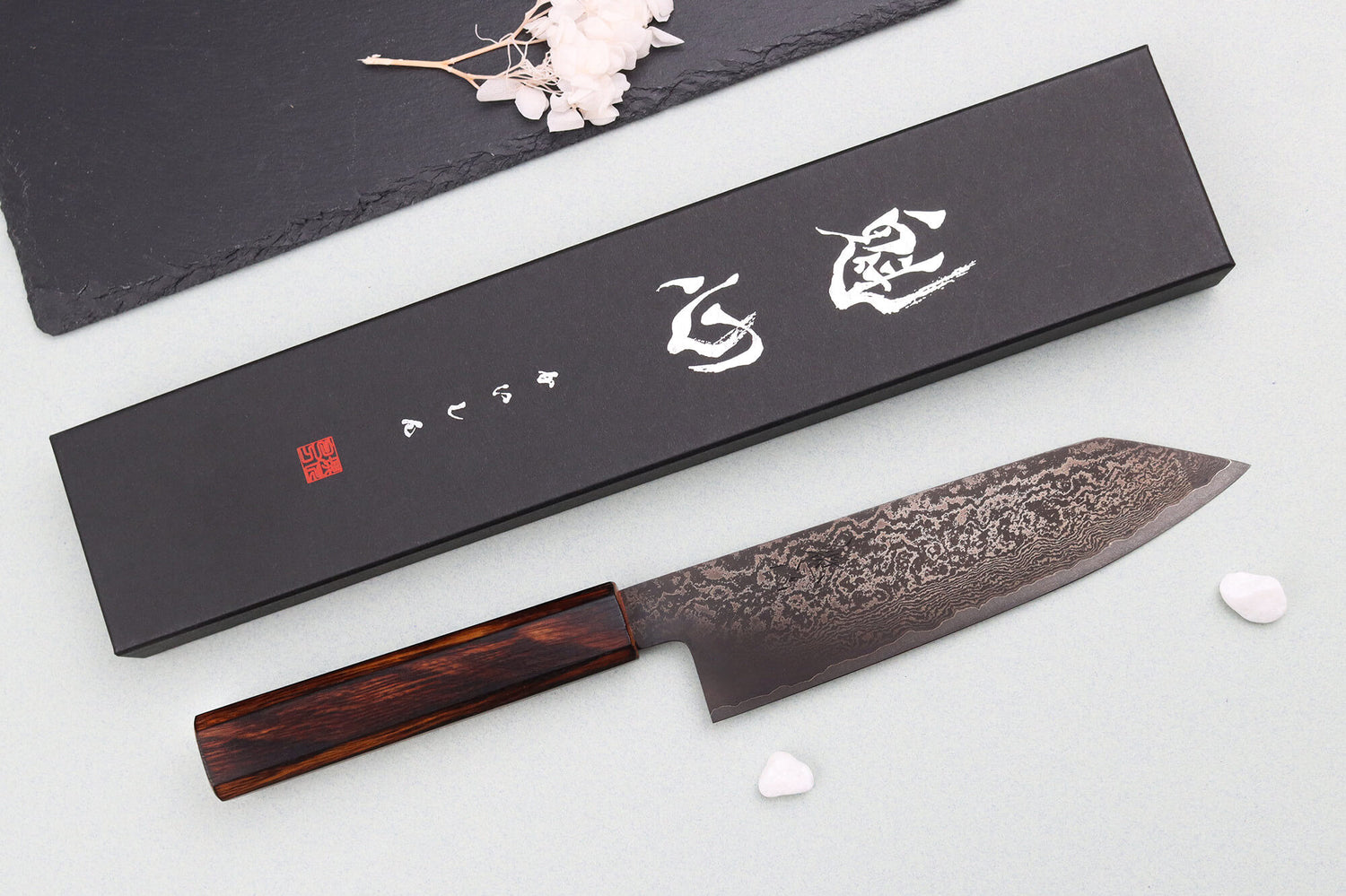 Couteau bunka 18cm japonais artisanal Nakamura Kaishin Ginsan Black Damas