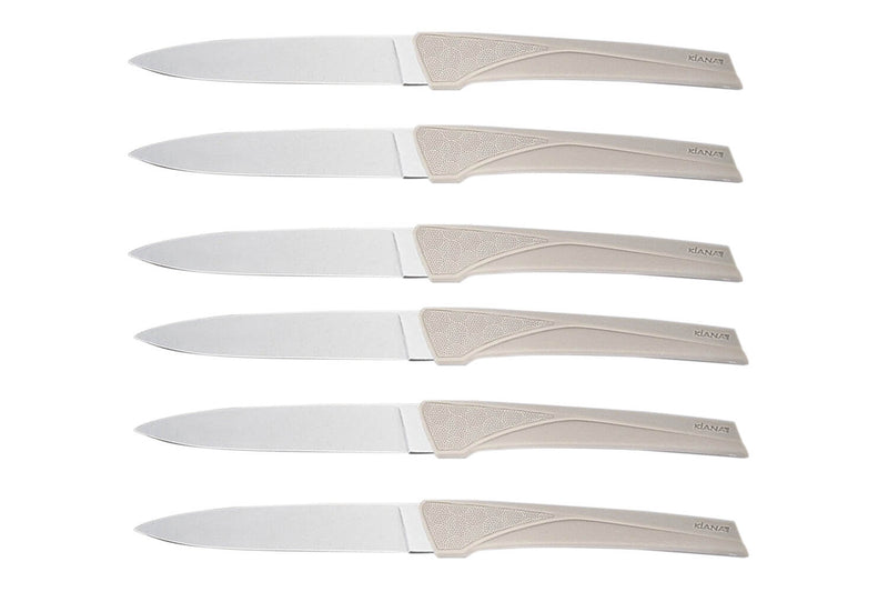 Coffret 6 couteaux Kiana de table lame inox 10,4cm manche ficelle