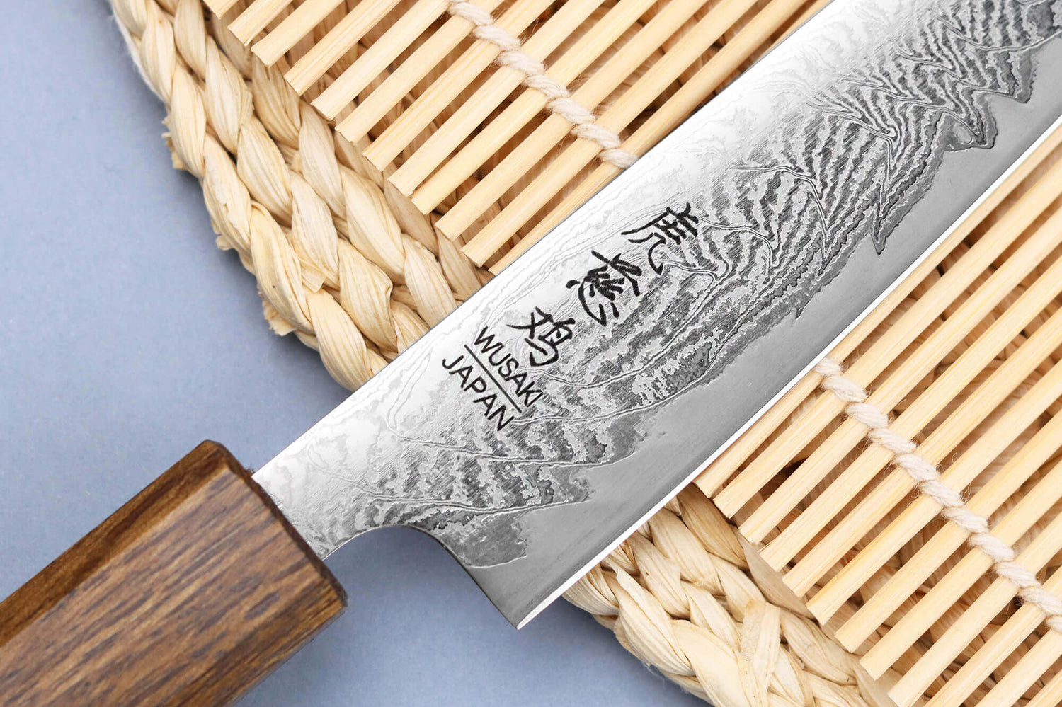 Couteau universel japonais artisanal Wusaki Unagi AUS10 Damas 15cm manche en chêne