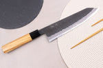 Couteau de chef kiritsuke 21cm japonais artisanal Hinoura Mutsumi Ajikataya Black Nashiji