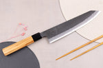 Couteau de chef kiritsuke 24cm japonais artisanal Hinoura Mutsumi Ajikataya Black Nashiji