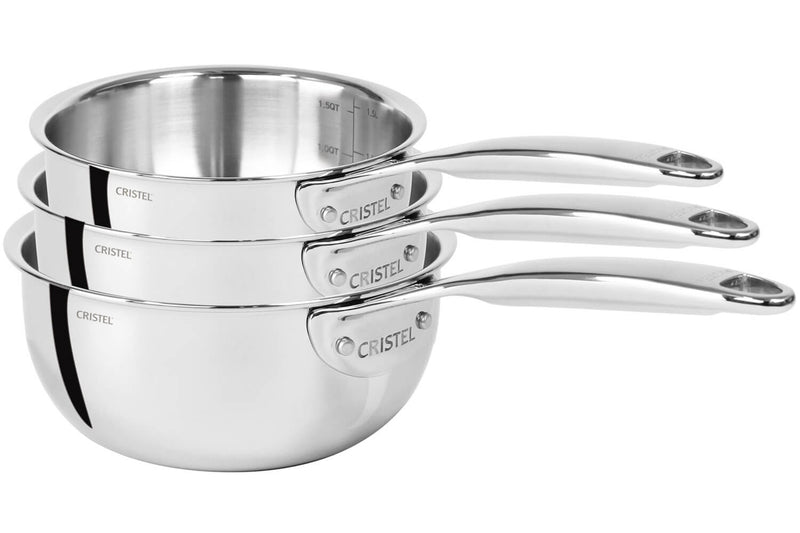 Set de 3 casseroles Cristel Castel'Pro en acier inoxydable 18/10 5 ply - 16, 18, 20cm