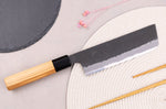 Couteau nakiri 16,5cm japonais artisanal Hinoura Mutsumi Ajikataya Black Nashiji