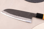 Couteau santoku 16,5cm japonais artisanal Hinoura Mutsumi Ajikataya Black Nashiji