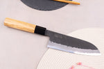 Couteau santoku 16,5cm japonais artisanal Hinoura Mutsumi Ajikataya Black Nashiji