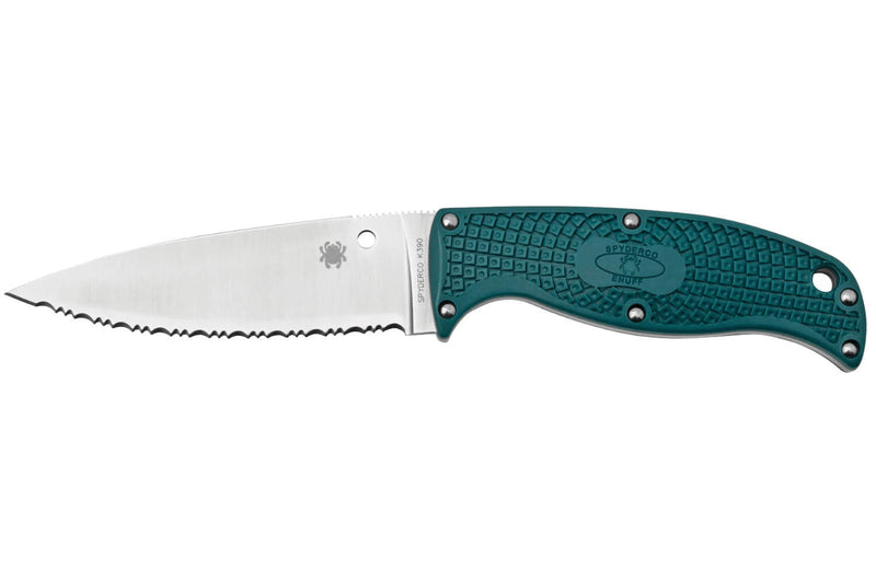 Couteau Spyderco Enuff 2 K390 FB31SBL2K390 lame dentée 10cm manche nylon / fibres de verre bleu + étui