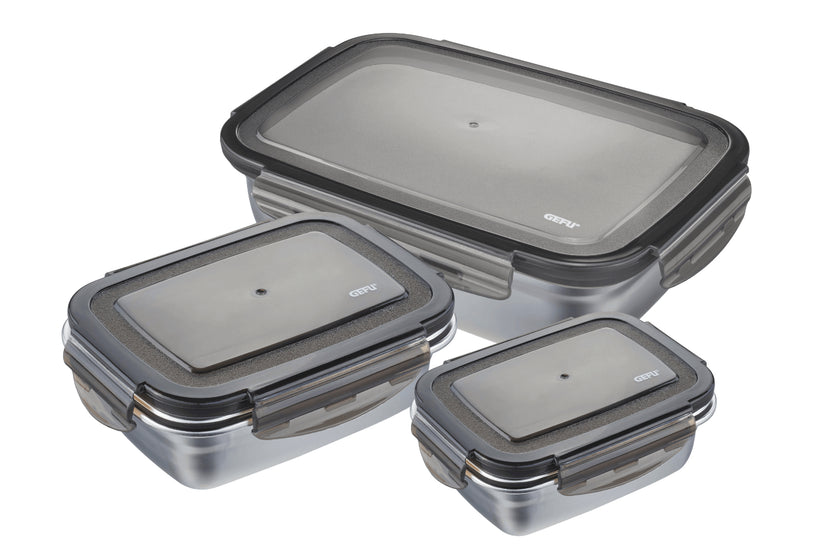 Set de 3 boîtes de conservation au frais Gefu Preppo en acier inox, polymère et silicone