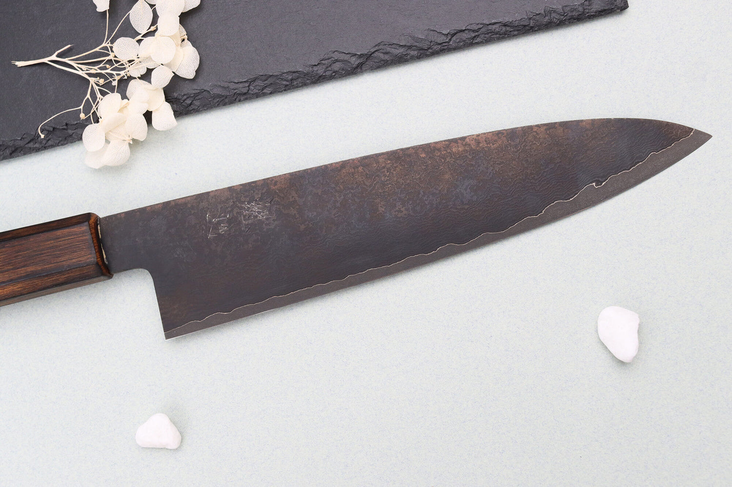 Couteau de chef 21cm japonais artisanal Nakamura Kaishin Ginsan Black Damas