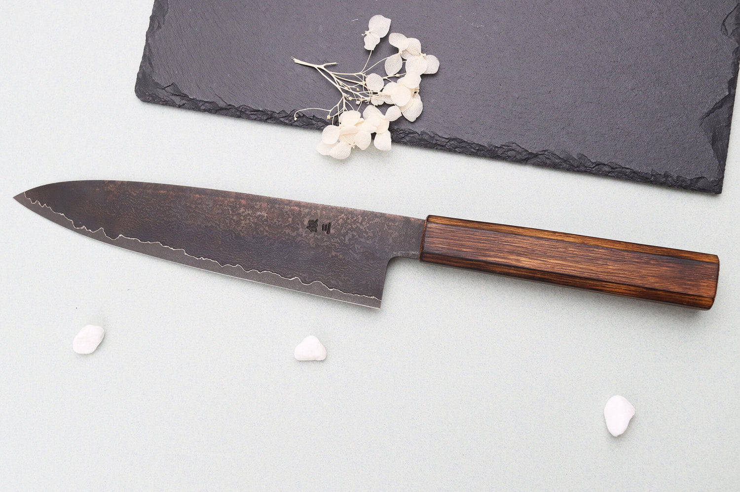 Couteau de chef 21cm japonais artisanal Nakamura Kaishin Ginsan Black Damas