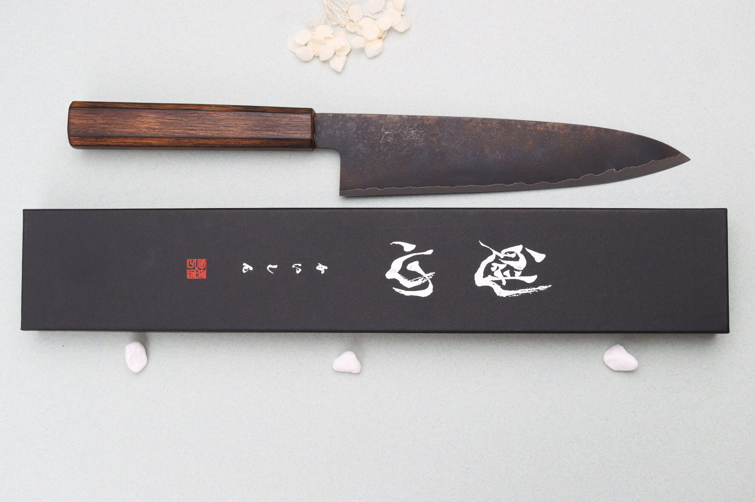 Couteau de chef 21cm japonais artisanal Nakamura Kaishin Ginsan Black Damas