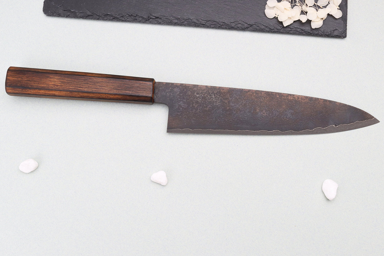 Couteau de chef 21cm japonais artisanal Nakamura Kaishin Ginsan Black Damas