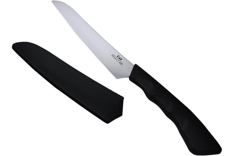 Couteau Kai Select pour fruits et légumes lame 12cm et manche noir + protège lame