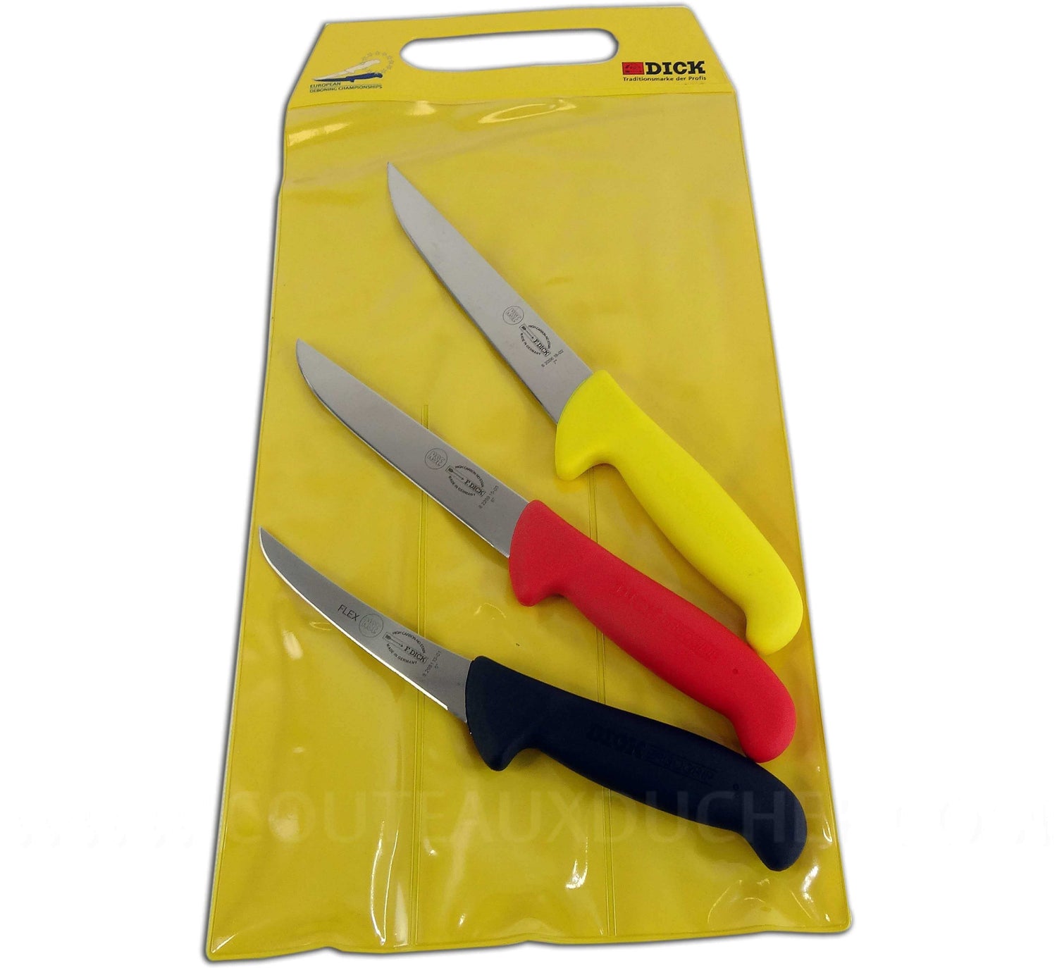 Pochette de 3 couteaux de boucher DICK ERGOGRIP 1 couteau à saigner + 2 désosseurs