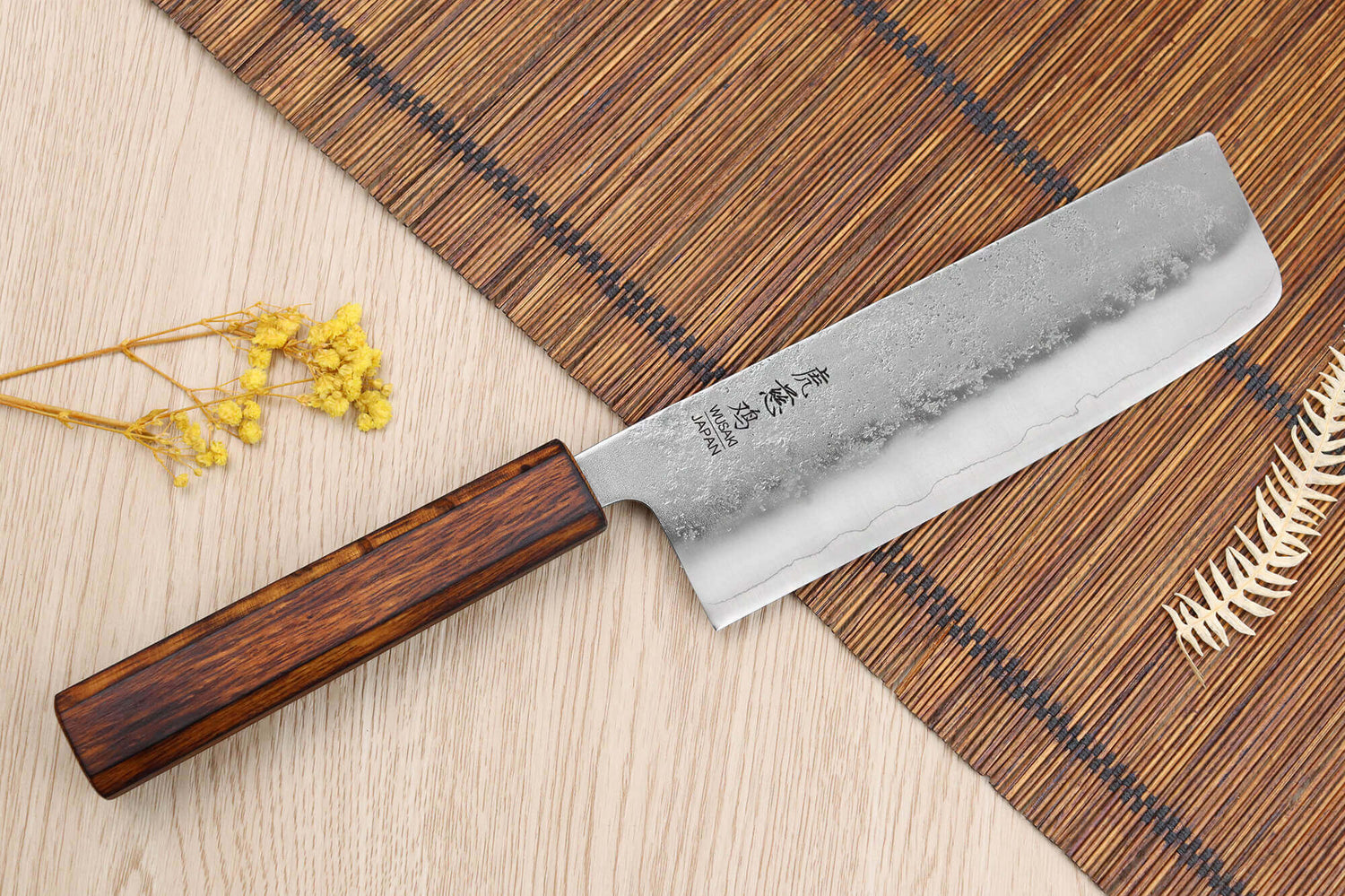 Couteau nakiri japonais artisanal Wusaki Yoshi G3 chêne 16,5cm