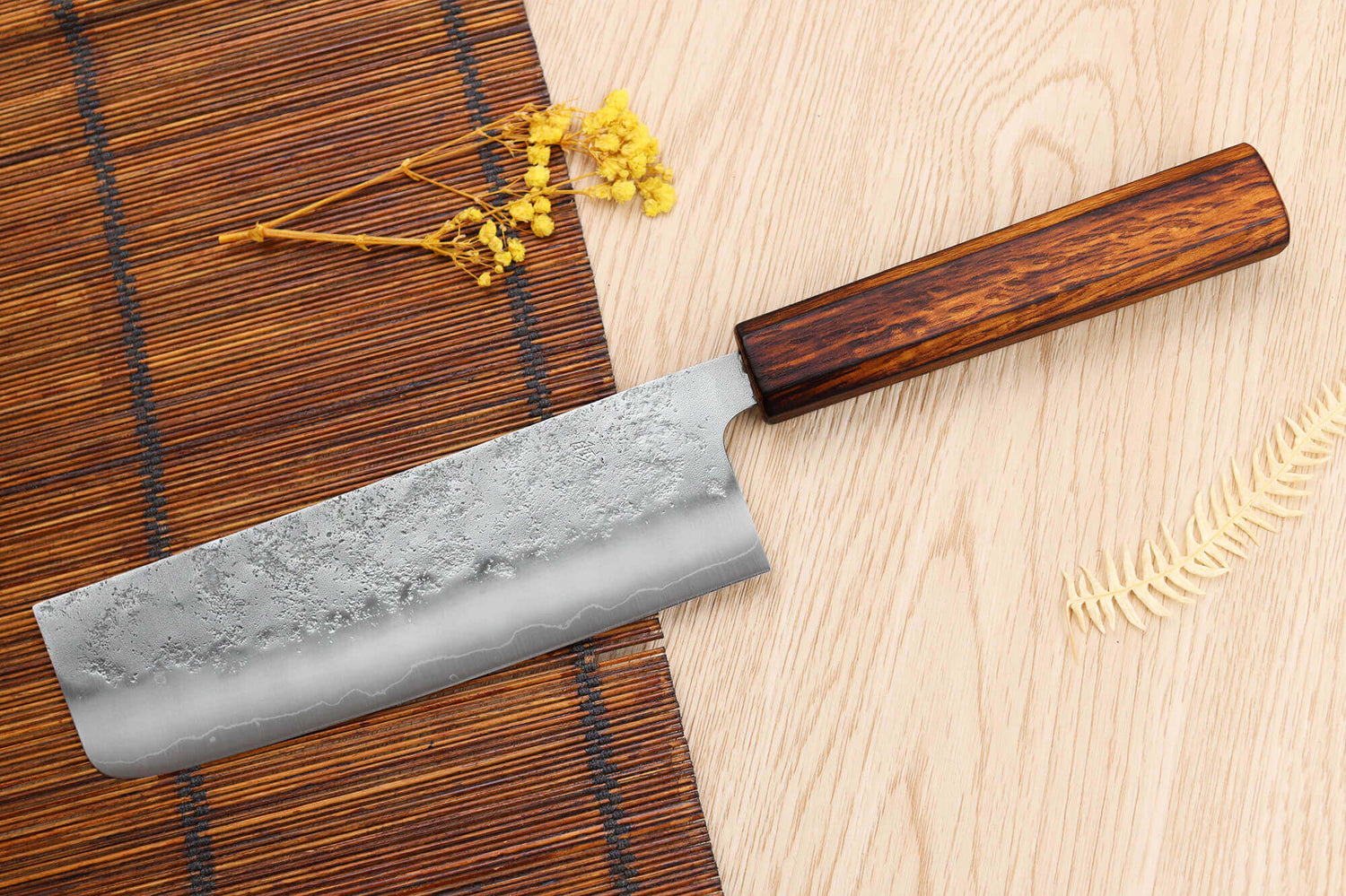 Couteau nakiri japonais artisanal Wusaki Yoshi G3 chêne 16,5cm