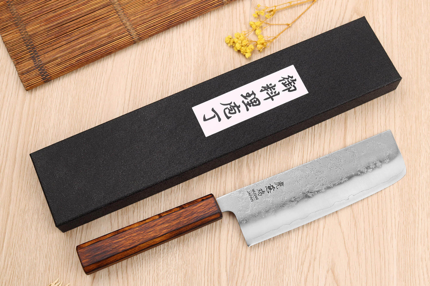 Couteau nakiri japonais artisanal Wusaki Yoshi G3 chêne 16,5cm