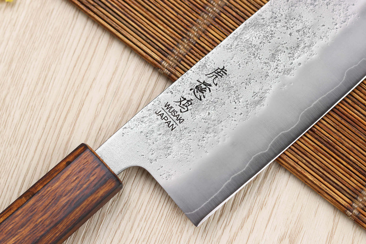 Couteau nakiri japonais artisanal Wusaki Yoshi G3 chêne 16,5cm