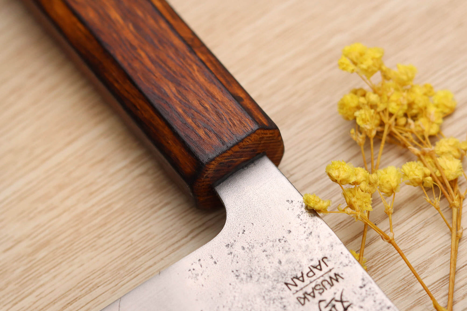 Couteau nakiri japonais artisanal Wusaki Yoshi G3 chêne 16,5cm