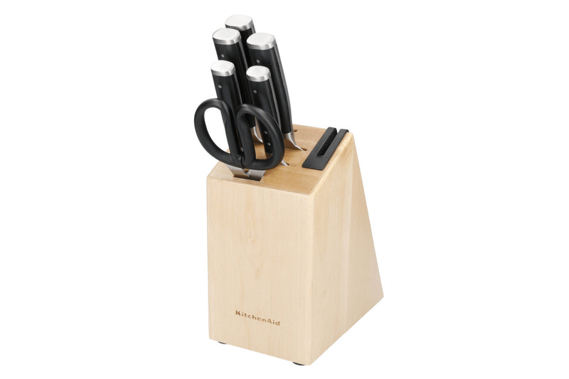 Bloc 5 couteaux Kitchen Aid Classic en bois de bouleau + ciseaux