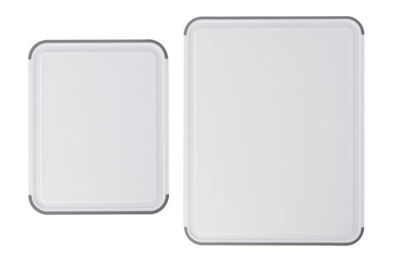 Set de 2 planches à découper anti-glisse Kitchen Aid réversibles en PP blanc