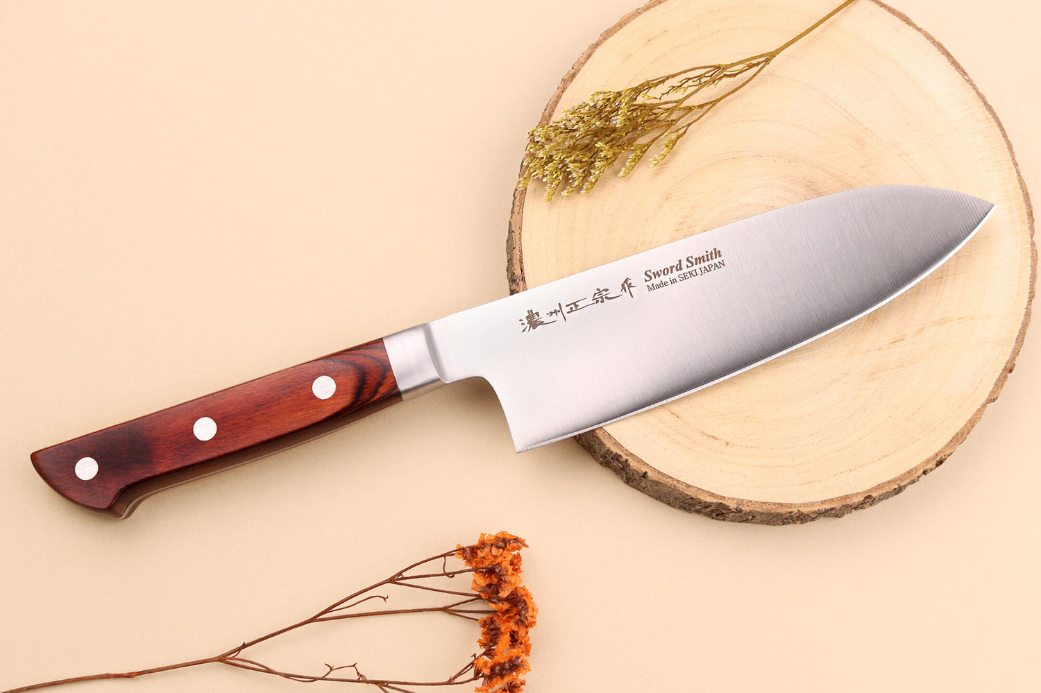 Couteau santoku 17cm japonais Satake Cutlery Brown Pakkawood