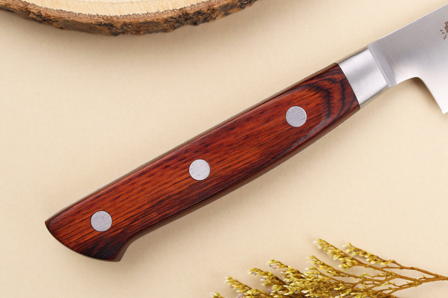 Coffret 3 couteaux japonais Satake Cutlery Brown Pakkawood chef + santoku + office