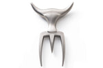 Fourchette à viande Tridens en acier inox brut avec socle en hêtre à empreinte