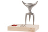 Fourchette à viande Tridens en acier inox brut avec socle en hêtre à empreinte