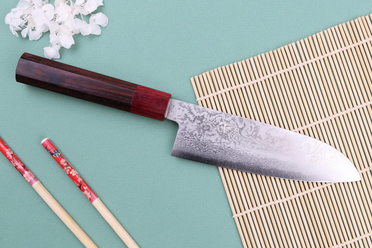 Couteau santoku 16cm japonais artisanal Nakamura Kaishin Ginsan Damas