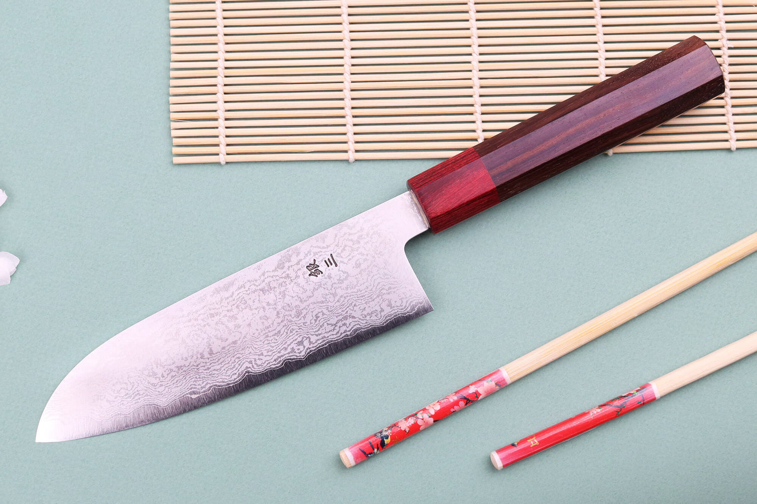 Couteau santoku 16cm japonais artisanal Nakamura Kaishin Ginsan Damas