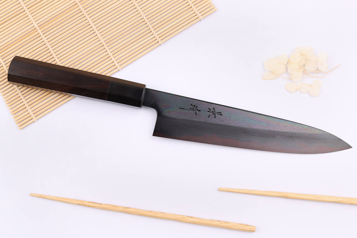 Couteau de chef japonais artisanal Kagekiyo Yoshikazu Tanaka Black Damas Aogami 21cm