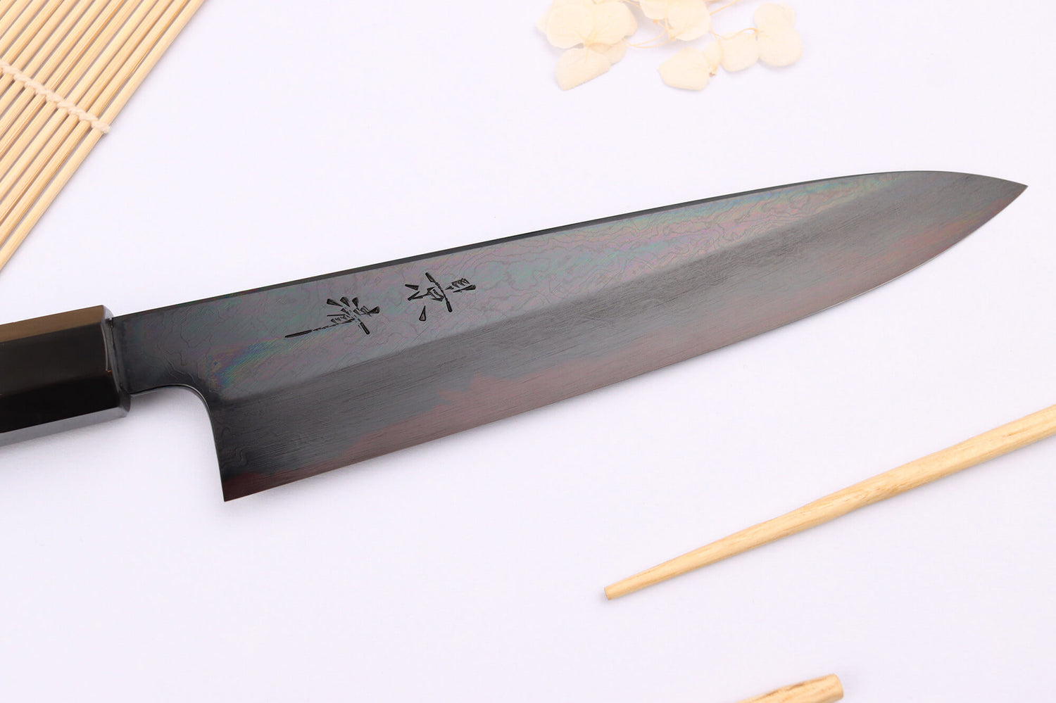 Couteau de chef japonais artisanal Kagekiyo Yoshikazu Tanaka Black Damas Aogami 21cm